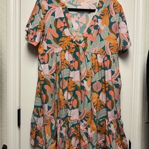 Floral V-Neck Dress with Short Sleeves